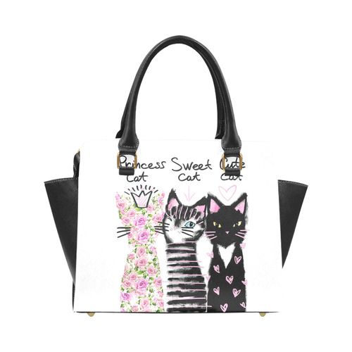 Watercolor  cat cute kitten Rivet Shoulder Handbag (Model 1645)