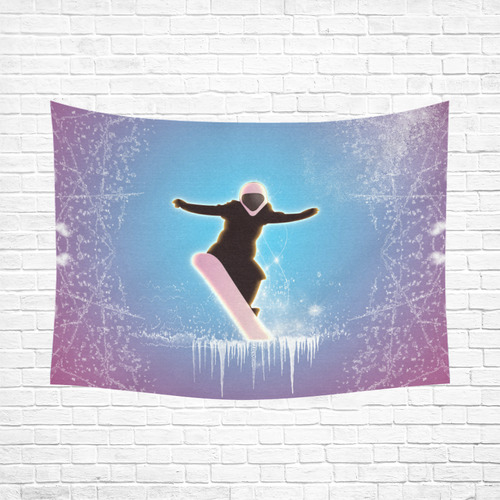 Snowboarding, snowflakes and ice Cotton Linen Wall Tapestry 80"x 60"
