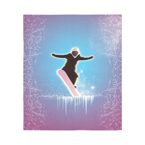 Snowboarding, snowflakes and ice Cotton Linen Wall Tapestry 51"x 60"