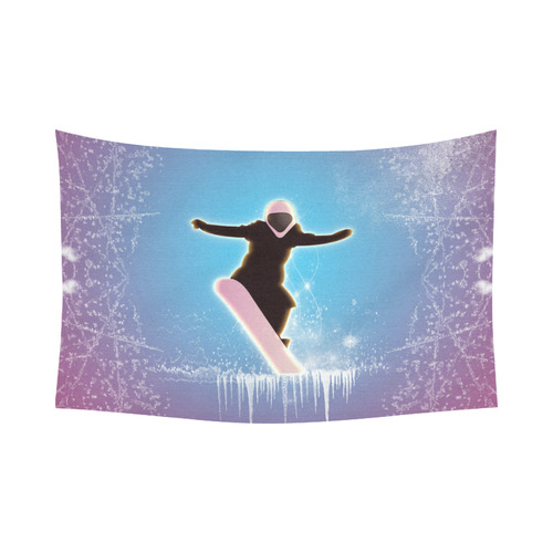 Snowboarding, snowflakes and ice Cotton Linen Wall Tapestry 90"x 60"