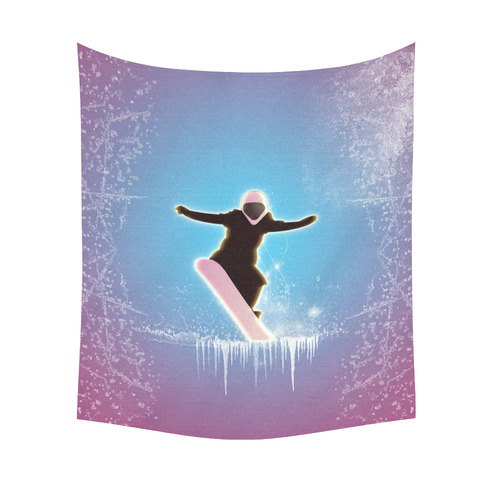 Snowboarding, snowflakes and ice Cotton Linen Wall Tapestry 51"x 60"