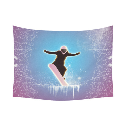 Snowboarding, snowflakes and ice Cotton Linen Wall Tapestry 80"x 60"