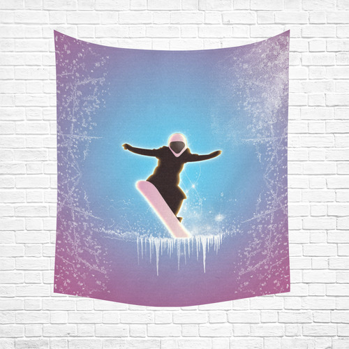 Snowboarding, snowflakes and ice Cotton Linen Wall Tapestry 51"x 60"