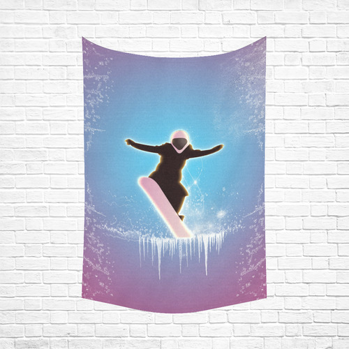 Snowboarding, snowflakes and ice Cotton Linen Wall Tapestry 60"x 90"