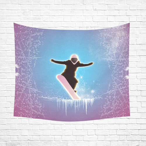 Snowboarding, snowflakes and ice Cotton Linen Wall Tapestry 60"x 51"