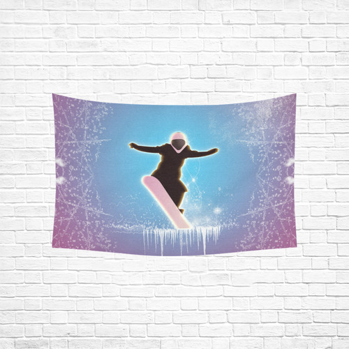 Snowboarding, snowflakes and ice Cotton Linen Wall Tapestry 60"x 40"