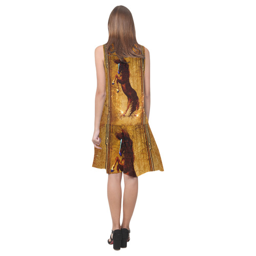 Awesome horse, vintage background Sleeveless Splicing Shift Dress(Model D17)