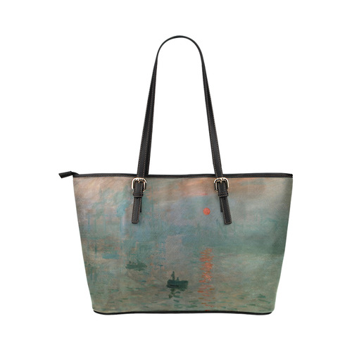 Claude Monet Impression Sunrise Soleil Levant Leather Tote Bag/Small (Model 1651)