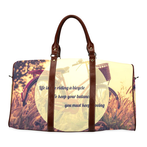 Inspirational life quote with vintage bike Waterproof Travel Bag/Large (Model 1639)