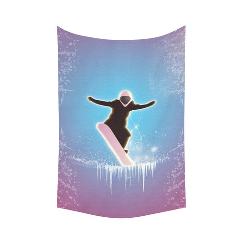 Snowboarding, snowflakes and ice Cotton Linen Wall Tapestry 60"x 90"