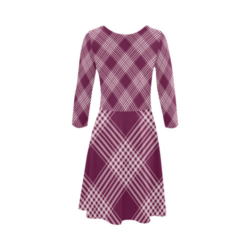 Burgundy And White Plaid 3/4 Sleeve Sundress (D23)