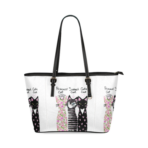 Cute cat funny kitten Leather Tote Bag/Large (Model 1640)
