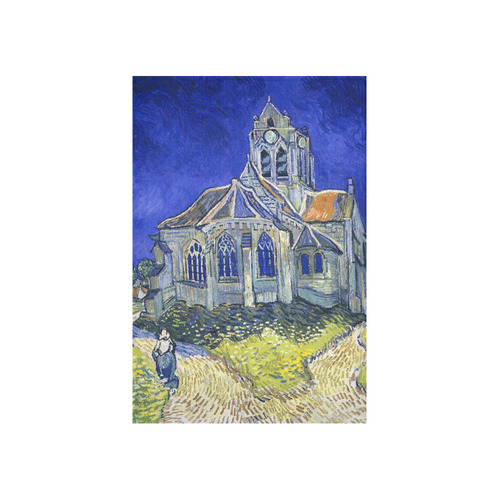 Van Gogh Church at Auvers Floral Landscape Cotton Linen Wall Tapestry 40"x 60"