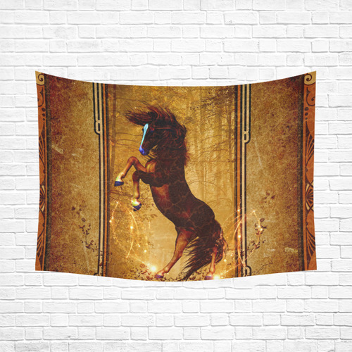 Awesome horse, vintage background Cotton Linen Wall Tapestry 80"x 60"