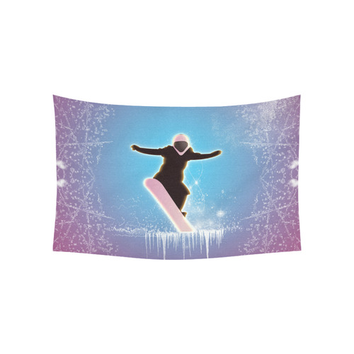 Snowboarding, snowflakes and ice Cotton Linen Wall Tapestry 60"x 40"