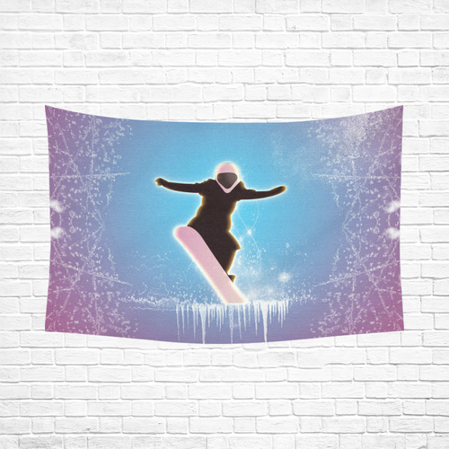 Snowboarding, snowflakes and ice Cotton Linen Wall Tapestry 90"x 60"