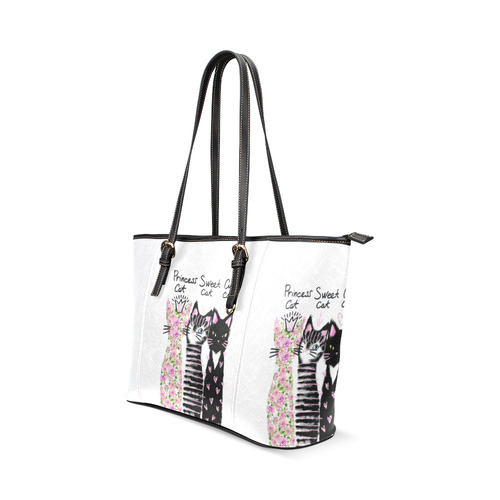 Cute cat funny kitten Leather Tote Bag/Large (Model 1640)