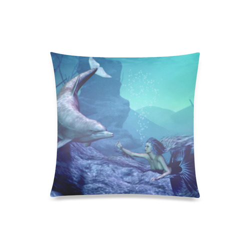 mermaid and dolphin Custom Zippered Pillow Case 20"x20"(One Side)