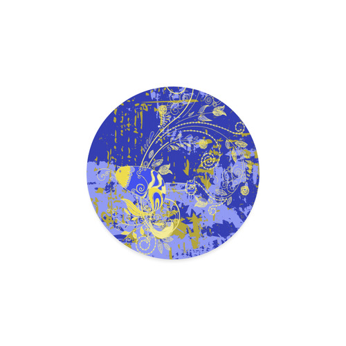 Cute Little Blue Bird Floral Grunge Round Coaster