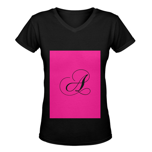 Letter A Classic Black - Jera Nour Women's Deep V-neck T-shirt (Model T19)