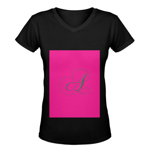 Letter A Gothic Grey - Jera Nour Women's Deep V-neck T-shirt (Model T19)