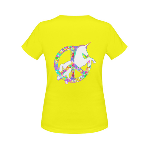 White UNICORN in a multicolored Splatter PEACE Women's Classic T-Shirt (Model T17）