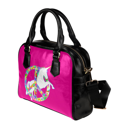 White UNICORN in a multicolored Splatter PEACE Shoulder Handbag (Model 1634)