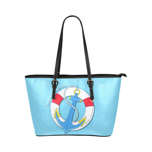 Anchor Nautical Sailing Sail Boat Sea Leather Tote Bag/Small (Model 1651)