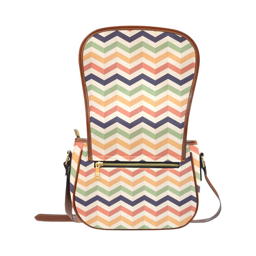 Cute Red Orange Green Chevron Stripes Saddle Bag/Small (Model 1649) Full Customization