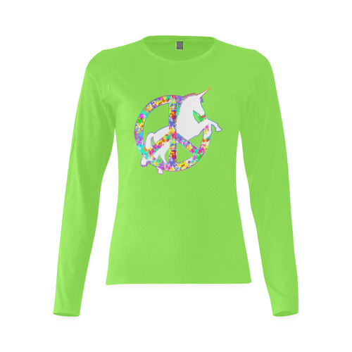 White UNICORN in a multicolored Splatter PEACE Sunny Women's T-shirt (long-sleeve) (Model T07)