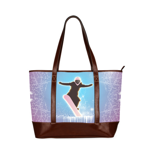 Snowboarding, snowflakes and ice Tote Handbag (Model 1642)