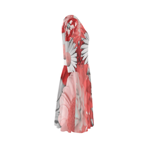 lovely flowers red Elbow Sleeve Ice Skater Dress (D20)