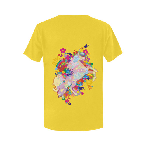 FLOWER POWER rainbow UNICORN multicolored Women's T-Shirt in USA Size (Two Sides Printing)