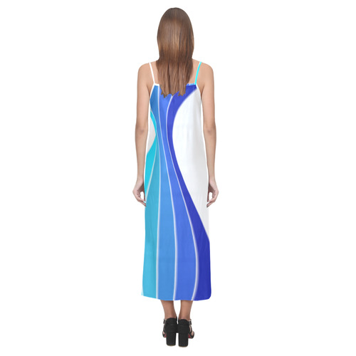 blue stripes V-Neck Open Fork Long Dress(Model D18)