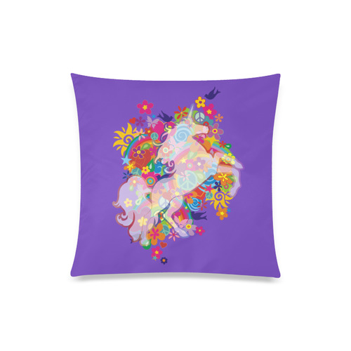 FLOWER POWER rainbow UNICORN multicolored Custom Zippered Pillow Case 20"x20"(Twin Sides)