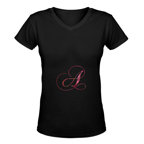 Letter A Pink Red - Jera Nour Women's Deep V-neck T-shirt (Model T19)