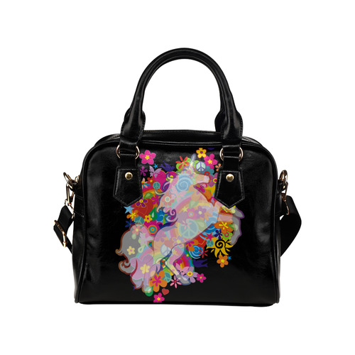 FLOWER POWER rainbow UNICORN multicolored Shoulder Handbag (Model 1634)