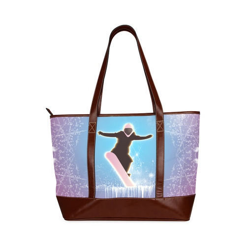 Snowboarding, snowflakes and ice Tote Handbag (Model 1642)