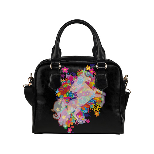 FLOWER POWER rainbow UNICORN multicolored Shoulder Handbag (Model 1634)