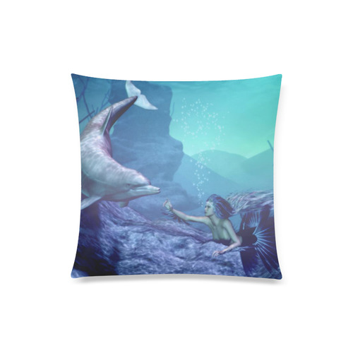 mermaid and dolphin Custom Zippered Pillow Case 20"x20"(Twin Sides)