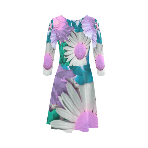 lovely flowers turquoise 3/4 Sleeve Sundress (D23)