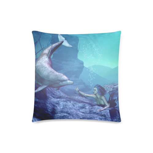 mermaid and dolphin Custom Zippered Pillow Case 18"x18"(Twin Sides)