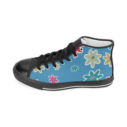 Floral Fabric 1A Women's Classic High Top Canvas Shoes (Model 017)