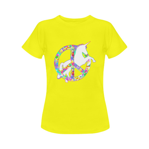 White UNICORN in a multicolored Splatter PEACE Women's Classic T-Shirt (Model T17）