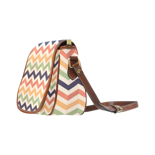 Cute Red Orange Green Chevron Stripes Saddle Bag/Small (Model 1649) Full Customization