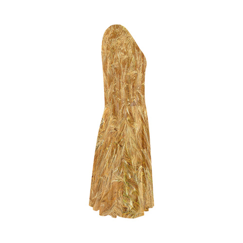 Golden Wheat Elbow Sleeve Ice Skater Dress (D20)