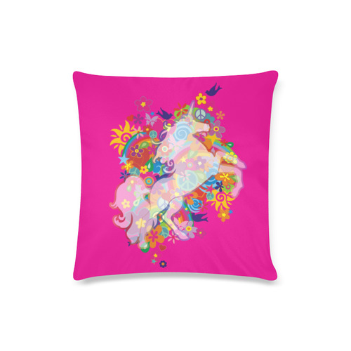 FLOWER POWER rainbow UNICORN multicolored Custom Zippered Pillow Case 16"x16"(Twin Sides)