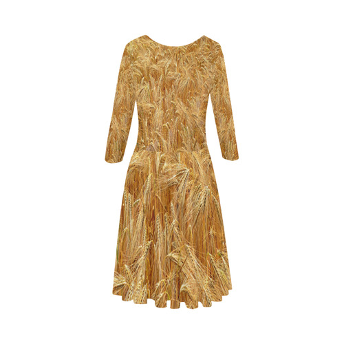 Golden Wheat Elbow Sleeve Ice Skater Dress (D20)