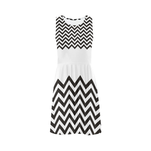 HIPSTER zigzag chevron pattern black & white Sleeveless Ice Skater Dress (D19)