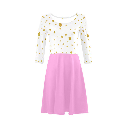 New in shop! Sweet designers dress : gold and pink 3/4 Sleeve Sundress (D23)